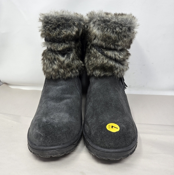 Minnetonka Womens Everett Boots Sz 7 Charcoal Suede Faux Fur Braided Suede Tie - Picture 2 of 14